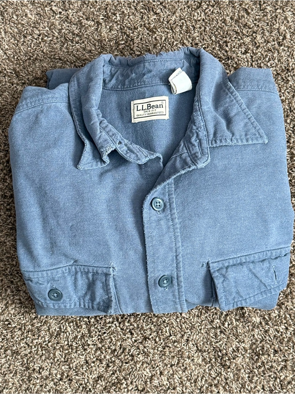 L.L. Bean Men's Blue Long Sleeve Button Down Up Cotton Shirt Size Large Vintage